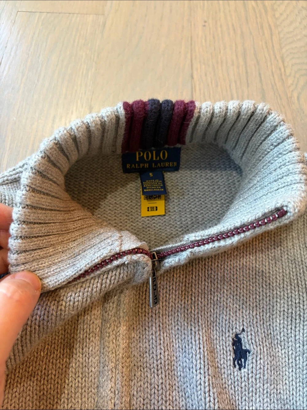 Ralph Lauren Beige Full-Zip Knit Sweater with Navy Pony